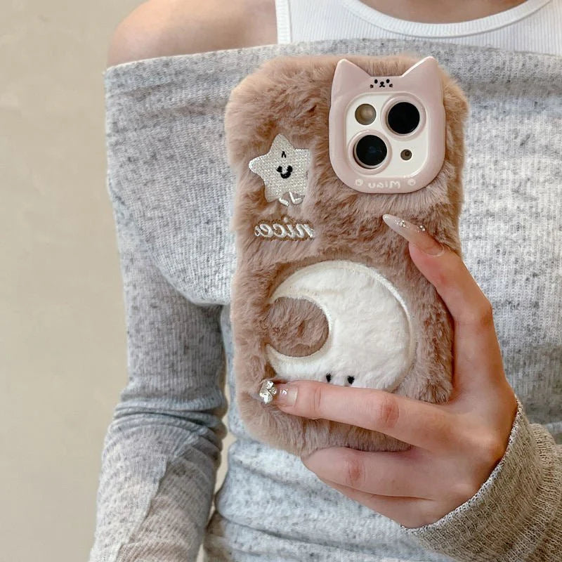 3D Furry Cartoon Phone Cases – Soft Plush Shockproof Cover for iPhone 14 Pro Max/15 Pro Max/ 16 Pro Max
