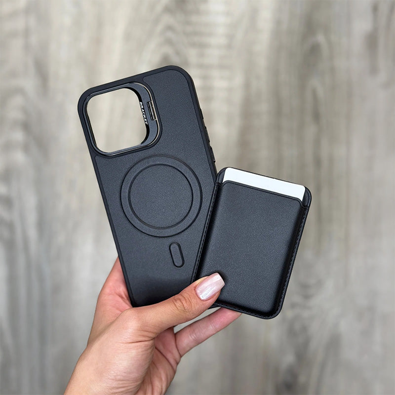 Black Wallet Phone Case with Card Holder – PU Leather Flip Cover for iPhone