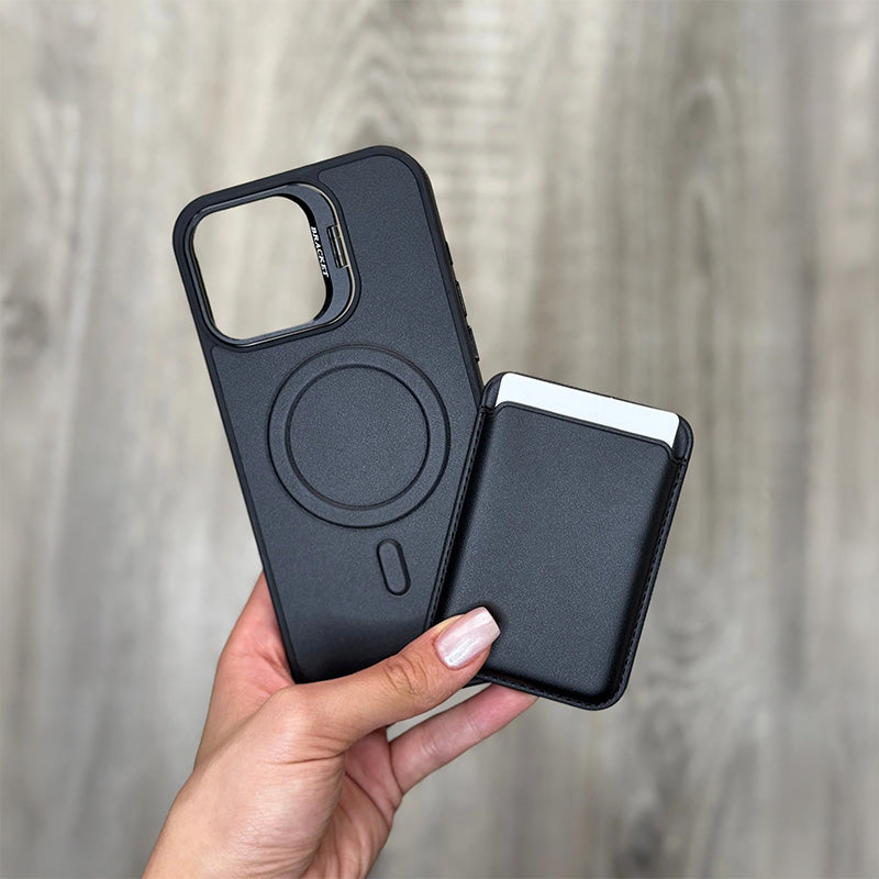 Black Wallet Phone Case with Card Holder – PU Leather Flip Cover for iPhone